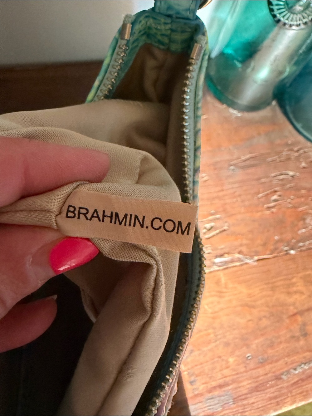 Brahmin ESME Cotton Candy Iridescent Turquoise Croc-Embossed Shoulder Bag - Picture 12 of 13
